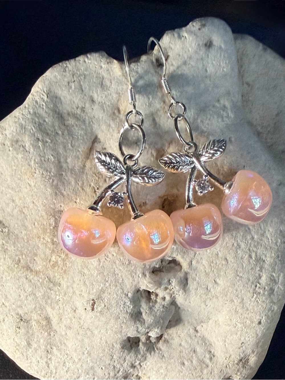 ✨Handmade✨ Pink Iridescent Cherry Dangle Earrings